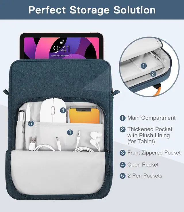 Alt view image 5 of 7 - 9-11 Inch Tablet Sleeve Bag Handle Carrying Case with Shoulder Strap