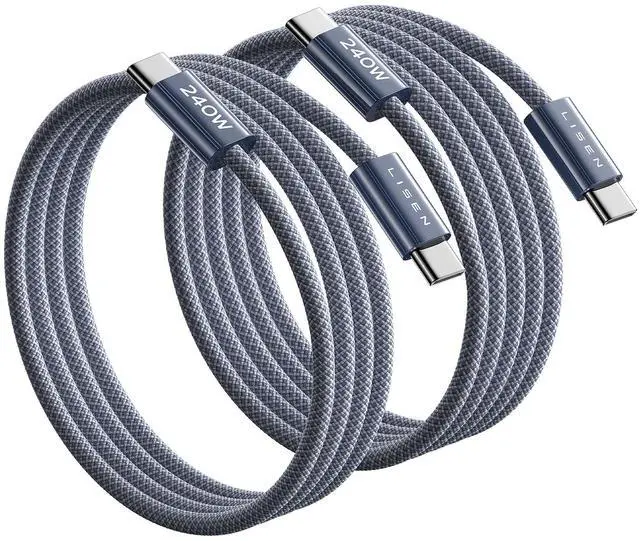 Main image of USB C to USB C Cable Fast Charging Cords 240W Type C Charger Fast Charging Cord Type C Cable for iPhone 16 15 iPad MacBook Pro Air Samsung S25 Switch,3.3ft+6.6ft/2 Pack/Midnight