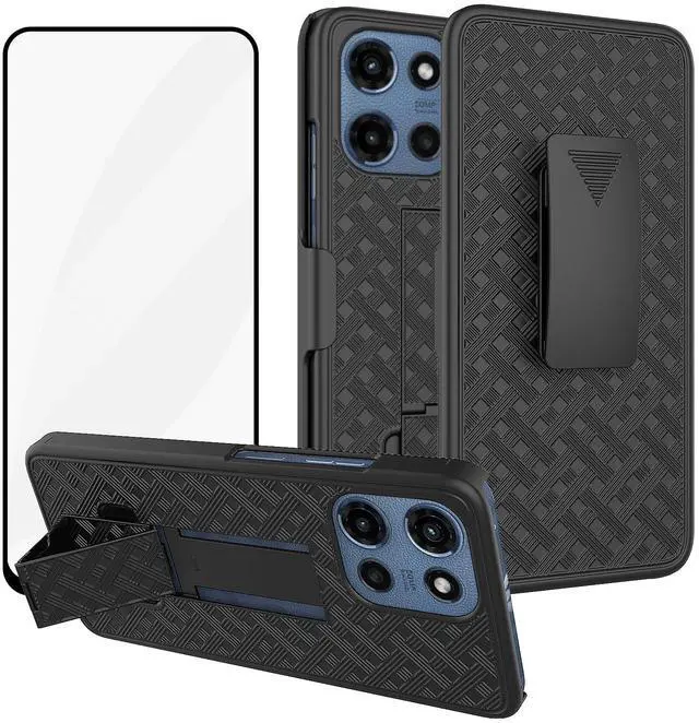 Main image of for Motorola Moto G 2025 Stand Phone Case, Screen Protector-Black