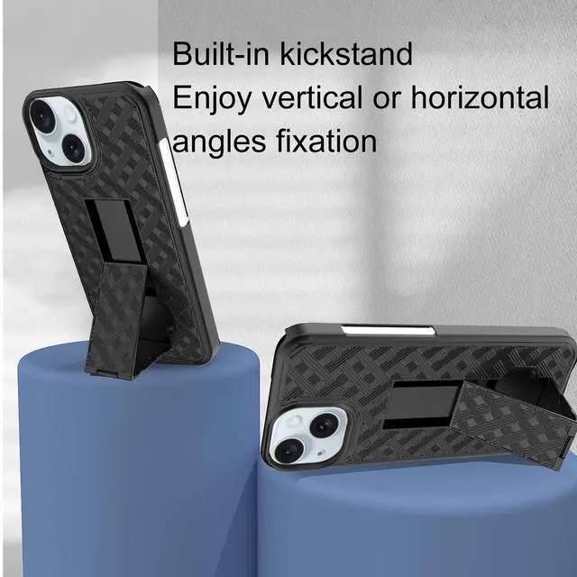 Alt view image 6 of 7 - for iPhone 15 Stand Case, Belt Clip Holster Screen Protector-Black