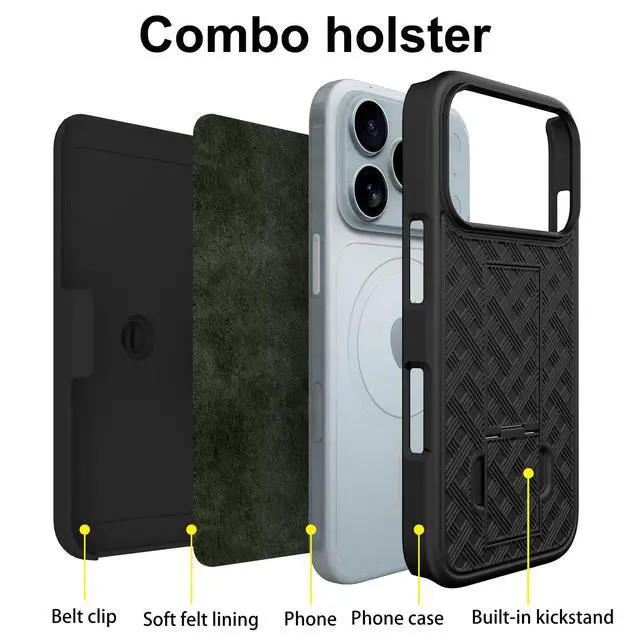 Alt view image 3 of 7 - for iPhone 17 Pro Max Stand Case, Belt Clip, Screen Protector-Black