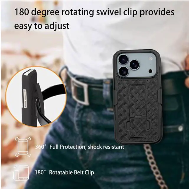 Alt view image 4 of 7 - for iPhone 17 Pro Max Stand Case, Belt Clip, Screen Protector-Black