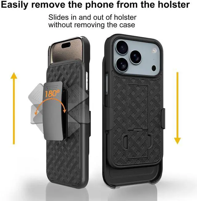 Alt view image 7 of 7 - for iPhone 17 Pro Max Stand Case, Belt Clip, Screen Protector-Black