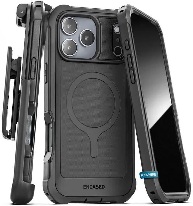 Main image of Rugged Case for iPhone 17 Pro Max with Belt Clip and Built-in Screen Protector (Falcon Series) Full-Body Cover with Phone Holster, Compatible with MagSafe (Black)