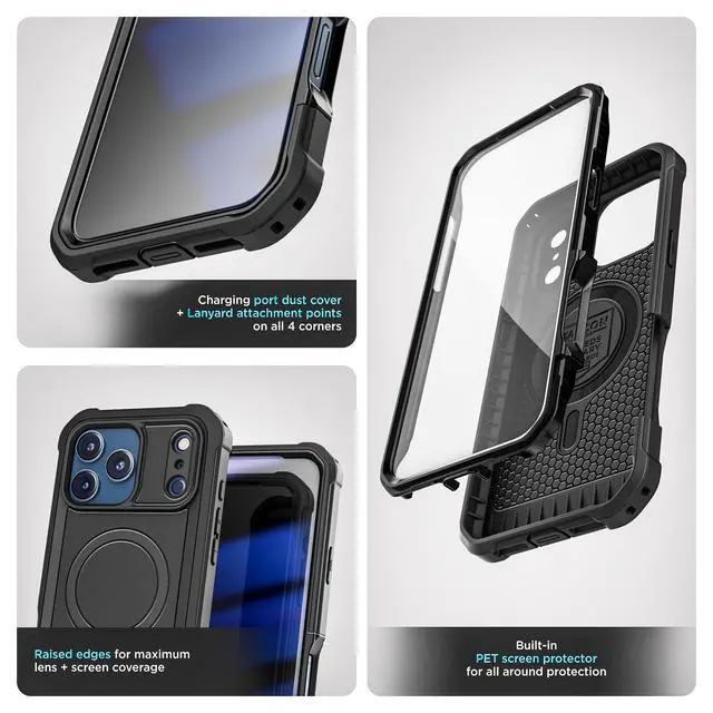 Alt view image 5 of 7 - Rugged Case for iPhone 17 Pro Max with Belt Clip and Built-in Screen Protector (Falcon Series) Full-Body Cover with Phone Holster, Compatible with MagSafe (Black)