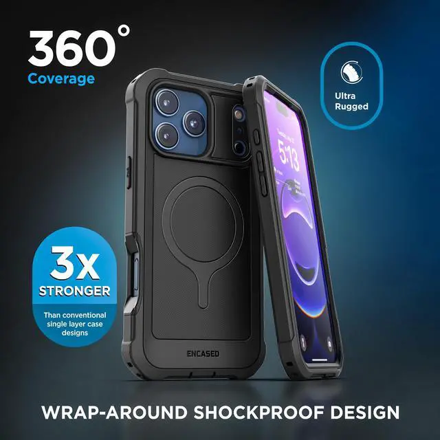 Alt view image 6 of 7 - Rugged Case for iPhone 17 Pro Max with Belt Clip and Built-in Screen Protector (Falcon Series) Full-Body Cover with Phone Holster, Compatible with MagSafe (Black)