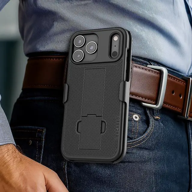 Alt view image 2 of 7 - for Belt Case with Holster Clip and Kickstand, Rubberized Finish (DuraClip Series), Black