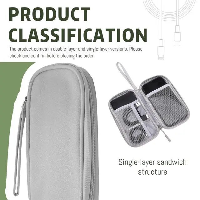 Alt view image 5 of 7 - Electronic Organizer Double Layer, Water Resistant Cable Organizer Bag for Travel Essentials, Cord, Charger, Phone, Earphone, Large Size,Accessories Travel Essentials (Grey, Single-Layer)