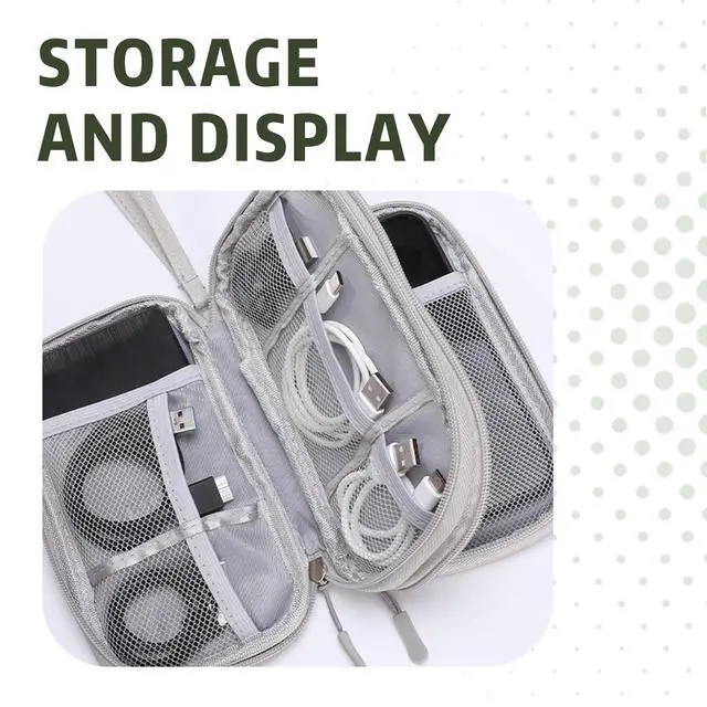 Alt view image 6 of 7 - Electronic Organizer Double Layer, Water Resistant Cable Organizer Bag for Travel Essentials, Cord, Charger, Phone, Earphone, Large Size,Accessories Travel Essentials (Grey, Single-Layer)