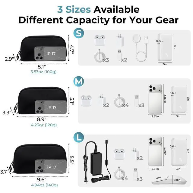 Alt view image 3 of 7 - Travel Cable Organizer - 8 Compartments, Lightweight, Water Repellent