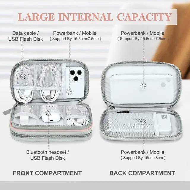 Alt view image 3 of 7 - Electronic Organizer, Travel Tech Pouch Bag, Cable Organizer Light Pink