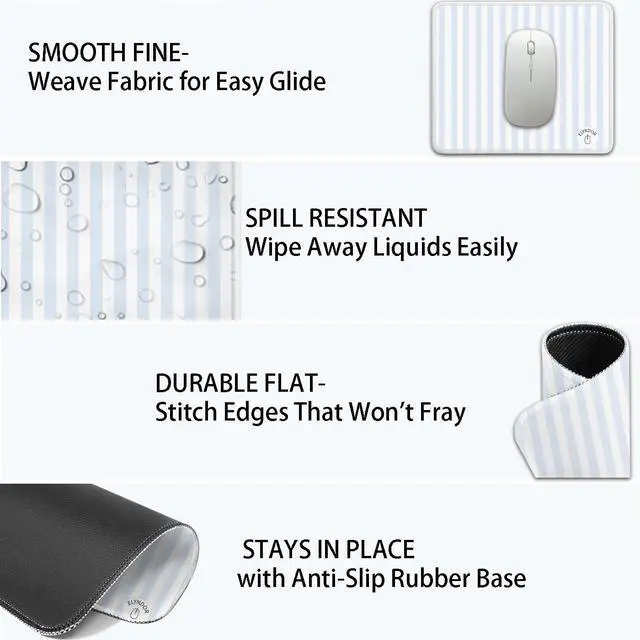 Alt view image 6 of 7 - Mouse Pad for Desk with Stitched Edge, Premium Cute Washable Mouse Pads. Computer Mousepad with Non-Slip Rubber Base, Mousepads for Laptop, 9.25x7.75x0.12 inch (Blue Stripes)
