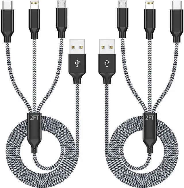Main image of Short 3 in 1 Multi Charging Cable 2ft 2Pack,MFi Certified fast charger cord