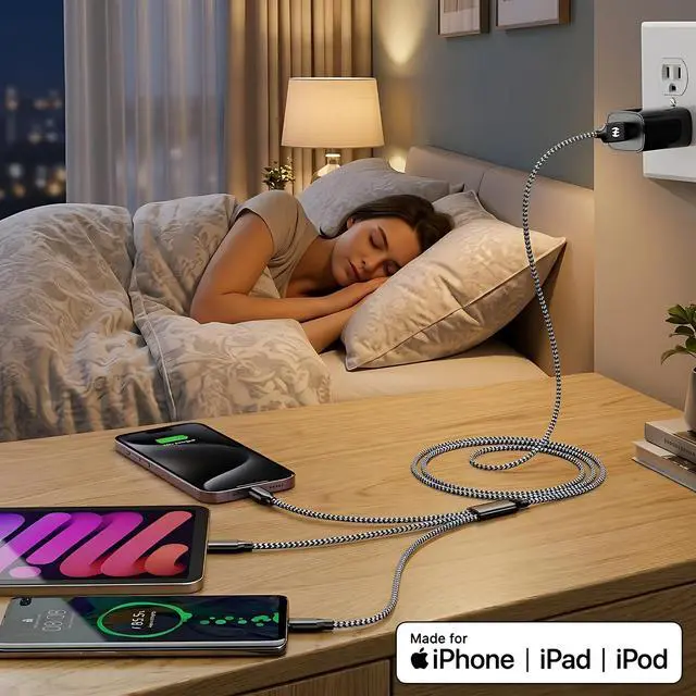 Alt view image 5 of 7 - Short 3 in 1 Multi Charging Cable 2ft 2Pack,MFi Certified fast charger cord