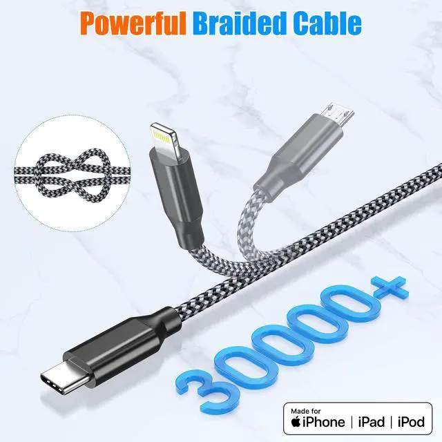 Alt view image 6 of 7 - Short 3 in 1 Multi Charging Cable 2ft 2Pack,MFi Certified fast charger cord