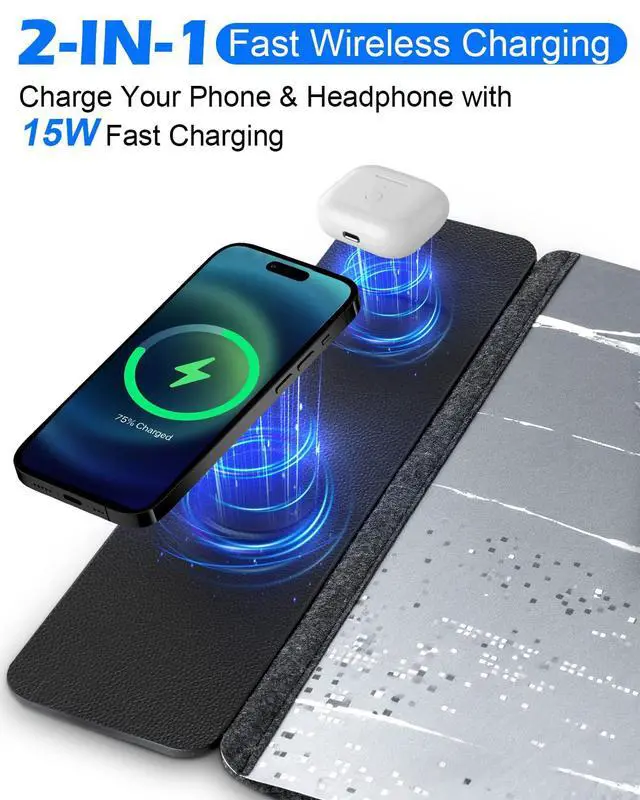 Alt view image 3 of 7 - 15W Wireless Charging Mousepad, Waterproof Non-Slip Large Mouse Pad(68x37cm) for Office/Home/Gaming,Compatible with iPhone/Android/Headphones, Easy to Clean Desk Mat