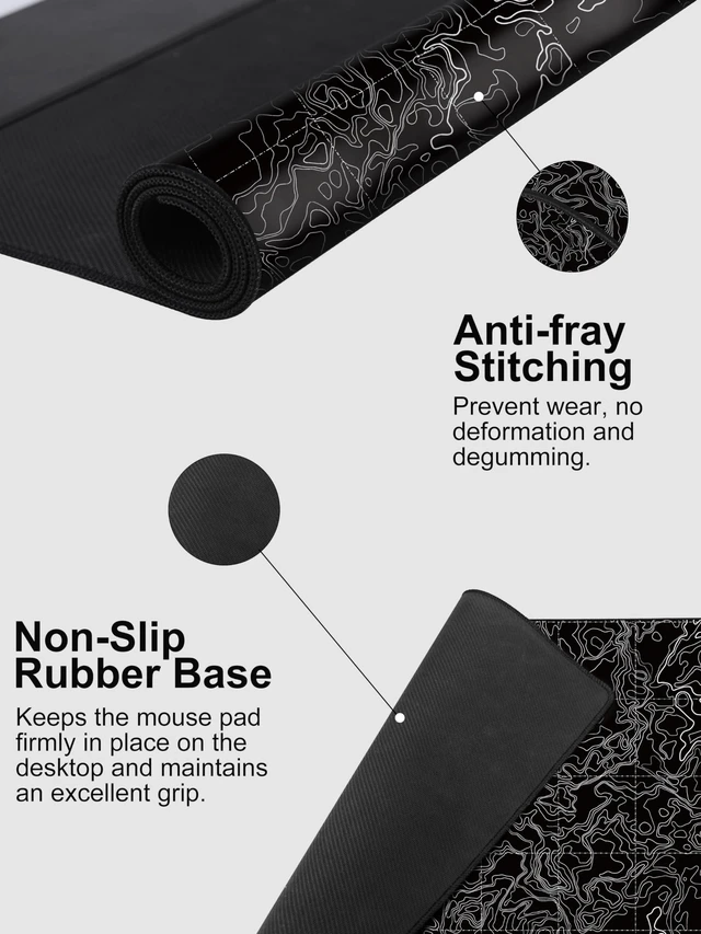 Alt view image 5 of 7 - Mouse Pad with Wireless Charging, Large Desk Mat, Black Topographic Map #3 31.5"x15.75" Gaming Waterproof Desk Pad with Smooth Surface, Non-Slip Base, Includes 20W PD Adapter & 6.56ft Woven Cable