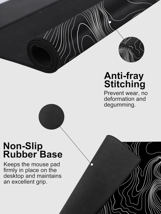 Alt view image 5 of 7 - Mouse Pad with Wireless Charging, Large Desk Mat, Black Topographic Map #3 31.5"x15.75" Gaming Waterproof Desk Pad with Smooth Surface, Non-Slip Base, Includes 20W PD Adapter & 6.56ft Woven Cable
