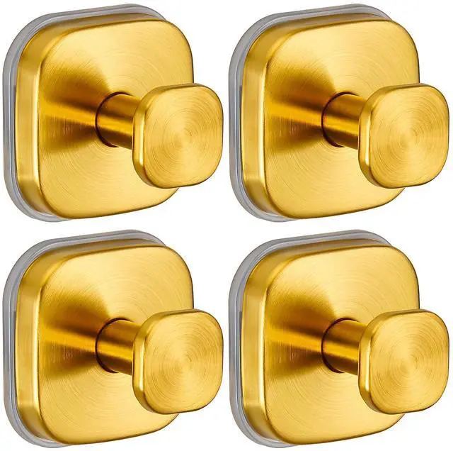 Main image of Suction Cup Hooks for Shower - Resuable Bathroom Hooks for Towels, Robes & Loofah - No-Drill Mounting on Kitchen,Walls,Metal,Glass,Mirrors,Tile & Smooth Non-Porous Surfaces (4, Brushed Gold)