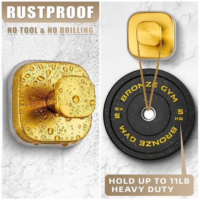 Alt view image 2 of 7 - Suction Cup Hooks for Shower - Resuable Bathroom Hooks for Towels, Robes & Loofah - No-Drill Mounting on Kitchen,Walls,Metal,Glass,Mirrors,Tile & Smooth Non-Porous Surfaces (4, Brushed Gold)