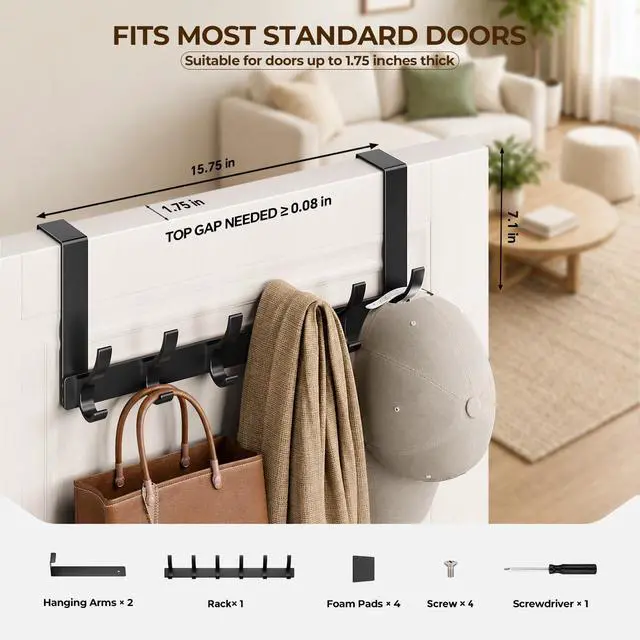 Alt view image 2 of 7 - Over The Door Hooks, Door Hanger Hooks for Hanging, Towel Racks for Bathroom with 12 Coat Hook, Coat Rack College Dorm Essentials Bathroom Accessories1 Pack, Black