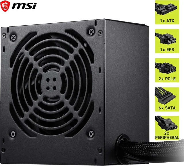 Alt view image 4 of 7 - MSI MAG A600DN II Gaming Power Supply - 80 Plus Certified 600W - Non-Modular - Low Noise ATX PSU