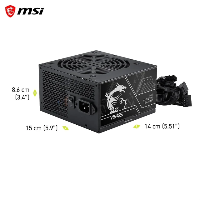 Alt view image 6 of 7 - MSI MAG A600DN II Gaming Power Supply - 80 Plus Certified 600W - Non-Modular - Low Noise ATX PSU