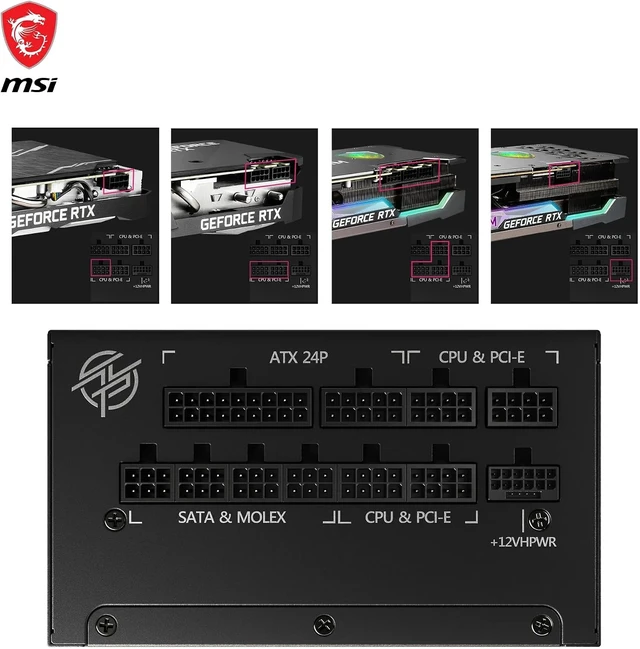 Alt view image 4 of 7 - msi MPG 1000W 80+ Gold Power Supply - 1000W 80+ Gold - 100% Japanese Capacitors - Compatible with PCIe 5.0 Graphics Cards - 1 Fan(s)