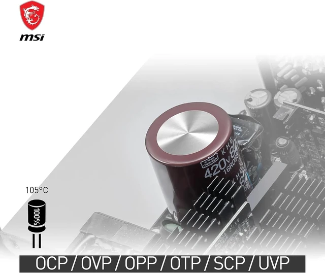 Alt view image 5 of 7 - msi MPG 1000W 80+ Gold Power Supply - 1000W 80+ Gold - 100% Japanese Capacitors - Compatible with PCIe 5.0 Graphics Cards - 1 Fan(s)