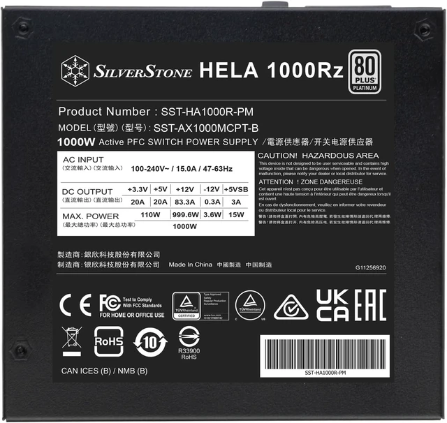 Alt view image 6 of 7 - SilverStone Technology HELA 1000Rz 80 Plus Platinum 1000W ATX 3.1 & PCIe 5 Fully Modular ATX Power Supply, SST-HA1000R-PM