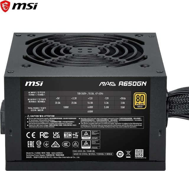 Alt view image 2 of 7 - MSI MAG A650GN II Gaming Power Supply - 80 Plus Gold - ATX 3.1 Ready - 650W - Non-Modular - Low Noise ATX PSU