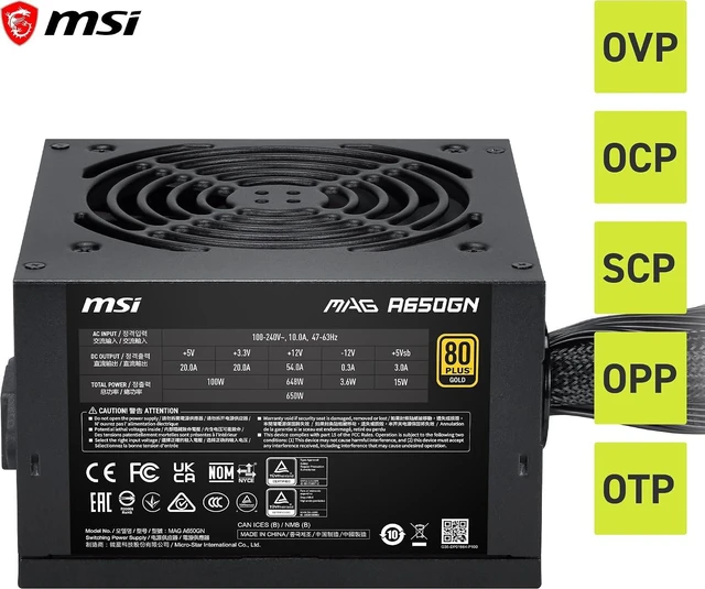 Alt view image 5 of 7 - MSI MAG A650GN II Gaming Power Supply - 80 Plus Gold - ATX 3.1 Ready - 650W - Non-Modular - Low Noise ATX PSU