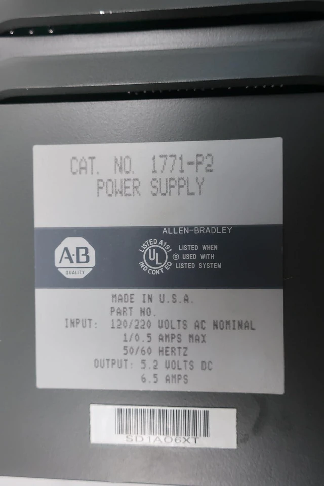 Alt view image 7 of 7 - Allen-Bradley 1771-P2 Power Supply 6.5 AMP 5.2VDC 120/220VAC Serie - 1771-P2-B