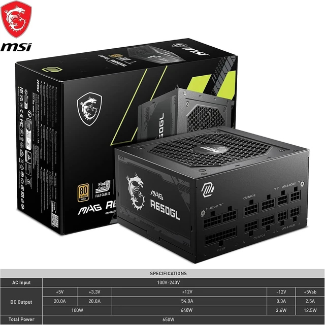 Alt view image 7 of 7 - MSI MAG A650GL 650W 80 Plus Gold Power Supply
