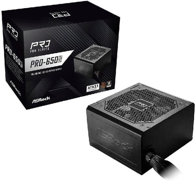 Main image of ASRock Pro 650W, 80 Plus, Bronze, Black Power Supply - PRO-650B