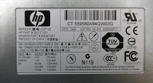 Alt view image 4 of 4 - Compaq 280127-001 Genuine OEM HP 325 Watt Power Supply Unit Fits ProLiant DL360 G3 Server Modular 305447-001 Series ESP128