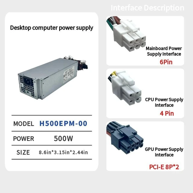 Alt view image 5 of 7 - Upgraded H500EPM-00 05K7J8 500W Power Supply D500EPM-00 Compatible with Dell Optiplex 7080MT 7060MT 3050 3060 3650 3670 3671 5090 260 3681 XPS 8940MT Power Supply D500EPM-00 DPS-500AB-49A H500EPM-00