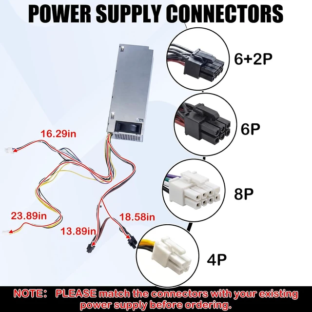 Alt view image 6 of 7 - LXun Upgraded DPS-600EM-00 A 600W Power Supply Compatible with Dell Inspiron 3650 3656 for Optiplex 3040 5040 7040 XPS Power Supply Replaces HU240AM-00 AC240EM-00 L180ES-008Pin+4Pin+(8/6+2Pin)+8Pin