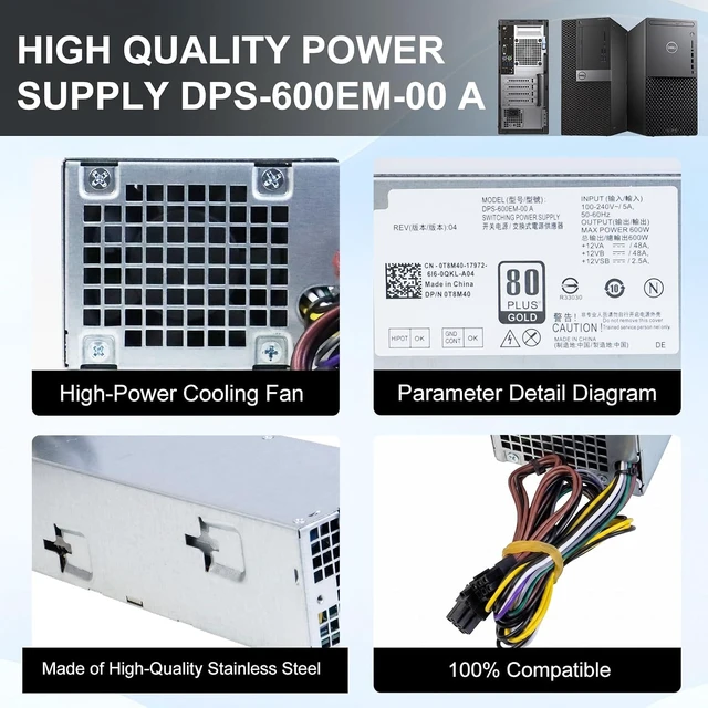 Alt view image 7 of 7 - LXun Upgraded DPS-600EM-00 A 600W Power Supply Compatible with Dell Inspiron 3650 3656 for Optiplex 3040 5040 7040 XPS Power Supply Replaces HU240AM-00 AC240EM-00 L180ES-008Pin+4Pin+(8/6+2Pin)+8Pin