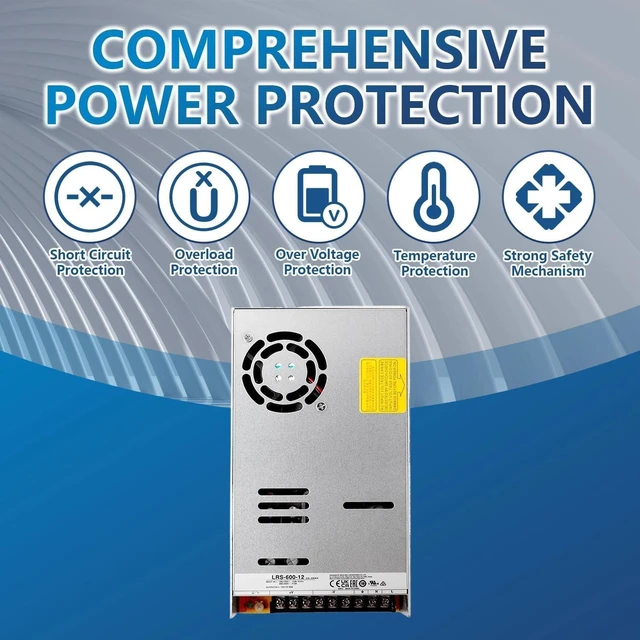 Alt view image 5 of 7 - LRS-600-12 Industrial Power Supply, 12V 50A 600W, High Efficiency 90%, Surge and Overload Protection, 5G Vibration Resistant, Reliable for Industrial Automation & Robotics
