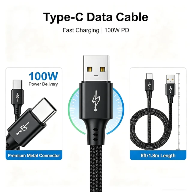 Alt view image 3 of 5 - Braided USB C, USB C Date Cable Type C