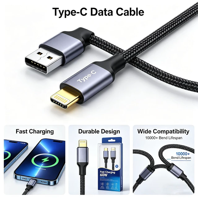 Alt view image 5 of 5 - Braided USB C, USB C Date Cable Type C