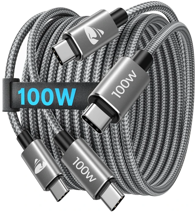 Main image of Aioneus 2 Pack 2 m USB C to USB C Cable, 100 W 5 A PD QC 4.0 Quick Charge, Compatible with MacBook Pro, iPad, Samsung, iPhone 15