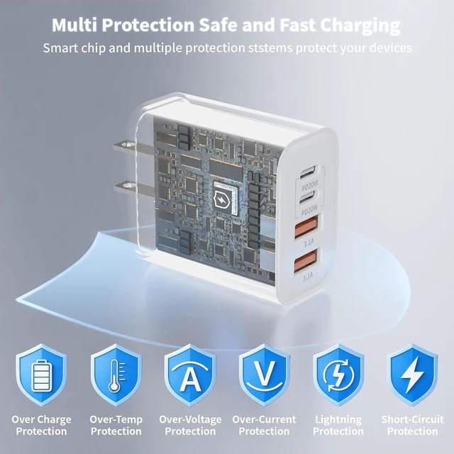 Alt view image 4 of 7 - 10Foot iPhone 17 16 15 Pro Max Charger Fast Charging,40W 2Pack 4 Port PD&AC USB Charger Block 10FT USB C to C Woven Cable Quick Charging Cord for iPhone 17 Air/17 16 15 Pro/16e/16 Plus/15/15 Pro/iPad