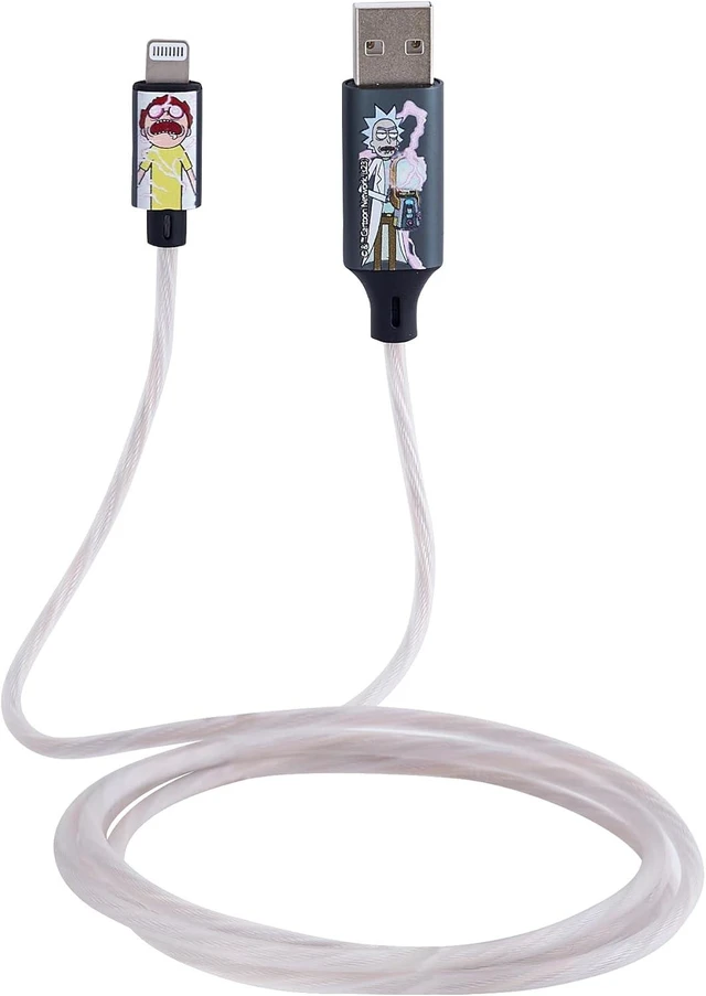 Main image of Official Licensed Rick And Morty Light Up MFI Lightning Charging Cable With Flowing Light Effect, Fast Charge And Data Sync. For iPhones, Tablets, iPads, Bluetooth Headphones, Power Banks Etc.