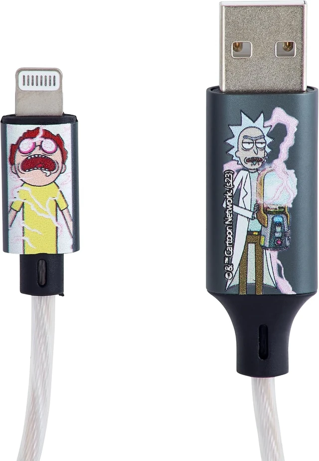 Alt view image 2 of 7 - Official Licensed Rick And Morty Light Up MFI Lightning Charging Cable With Flowing Light Effect, Fast Charge And Data Sync. For iPhones, Tablets, iPads, Bluetooth Headphones, Power Banks Etc.
