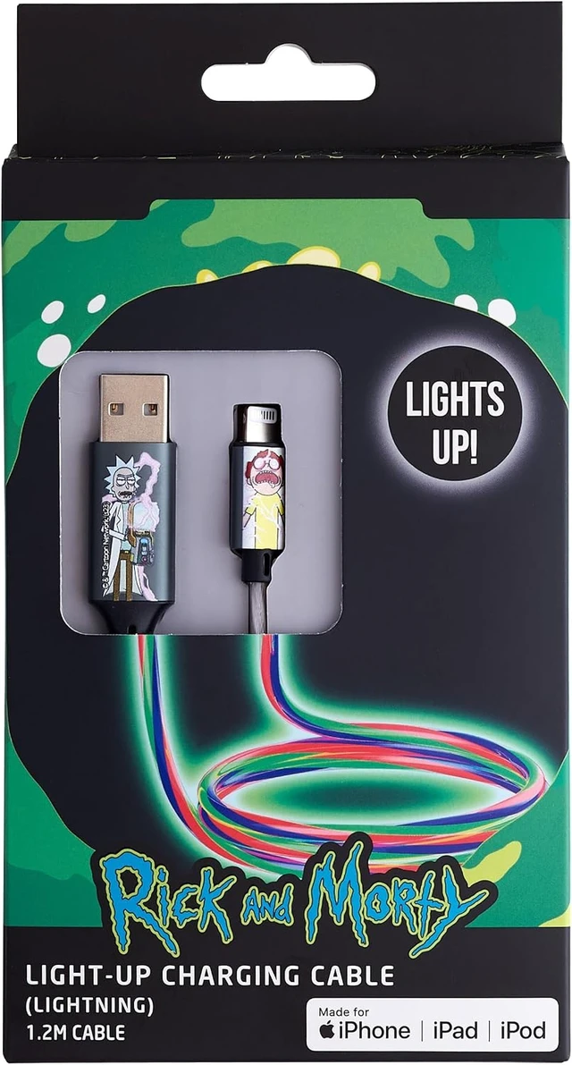 Alt view image 3 of 7 - Official Licensed Rick And Morty Light Up MFI Lightning Charging Cable With Flowing Light Effect, Fast Charge And Data Sync. For iPhones, Tablets, iPads, Bluetooth Headphones, Power Banks Etc.