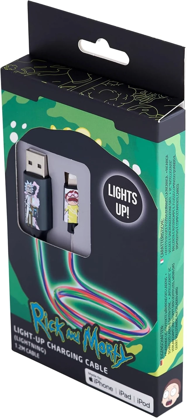 Alt view image 5 of 7 - Official Licensed Rick And Morty Light Up MFI Lightning Charging Cable With Flowing Light Effect, Fast Charge And Data Sync. For iPhones, Tablets, iPads, Bluetooth Headphones, Power Banks Etc.