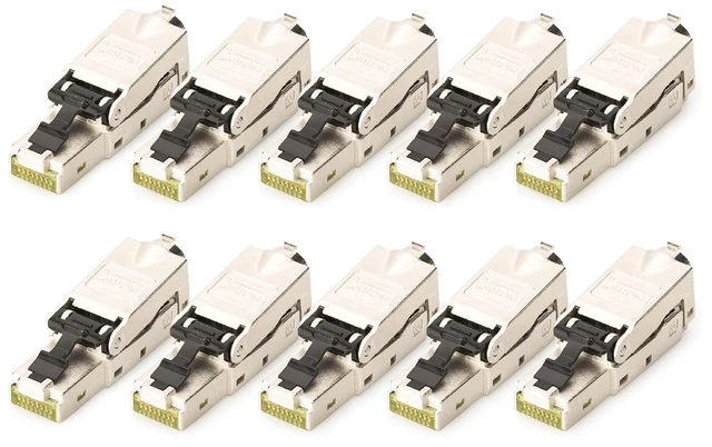 Main image of Digitus DN-93631 - Cat 6A Network Connector - 10 Pieces - 360° Shielded - RJ45 Field Connector Cat6A - Tool-free Assembly - 500 MHz - 10GBase-T - 10 Gbps - AWG 27/7 to AWG 22/1