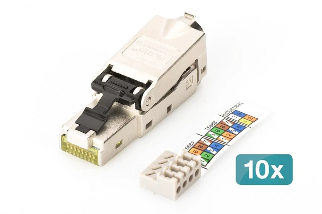 Alt view image 2 of 7 - Digitus DN-93631 - Cat 6A Network Connector - 10 Pieces - 360° Shielded - RJ45 Field Connector Cat6A - Tool-free Assembly - 500 MHz - 10GBase-T - 10 Gbps - AWG 27/7 to AWG 22/1